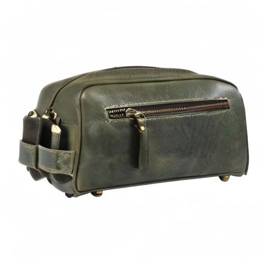 10" Premium Leather Toiletry Travel Pouch With Waterproof Lining | King-Size Handcrafted Vintage Dopp Kit By Aaron Leather Goods (Tawny)