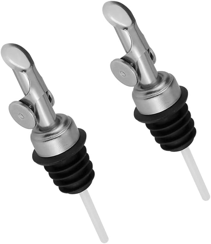 MEETSWEET olive oil spout,stainless steel automatic opening and closing spout, leak-proof, for olive oil, vinegar, wine and other liquid bottles (silver) 2pcs