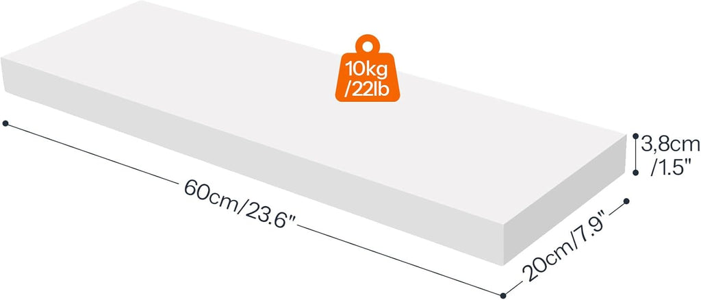 HOOBRO Floating Shelves for Wall, Wall Mounted Shelf Set of 2, 23.6" Hanging Shelf with Invisible Brackets, for Wall in Bathroom, Bedroom, Toilet, Kitchen, Living Room, Office, White WT60BJ01