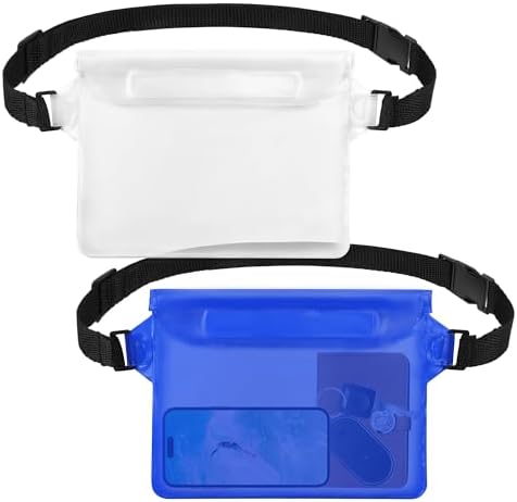 2-Pack Waterproof Pouch with Adjustable Waist Strap, Waterproof Dry Bag, Keeps Cell Phones and Valuables Safe and Dry, Perfect for Kayaking, Beach, Camping and Swimming (Black)