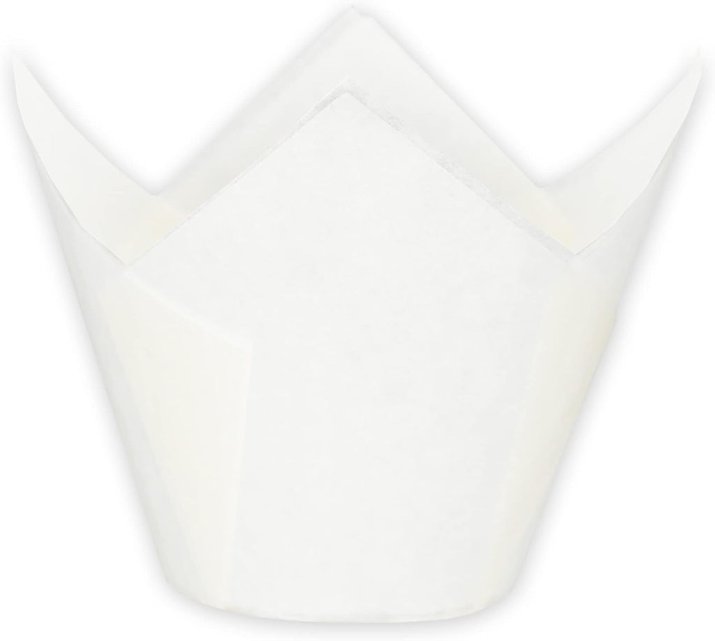 Jumbo Extra Large size White Tulip Baking Cups 2-1/4"(Base diameter) x 3-3/4"(Wall height) Greaseproof paper baking cupcake Muffin liners, Case of 130 pcs