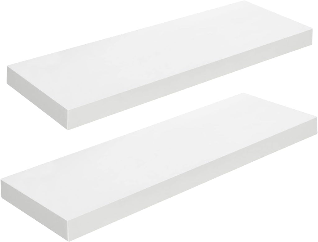 HOOBRO Floating Shelves for Wall, Wall Mounted Shelf Set of 2, 23.6" Hanging Shelf with Invisible Brackets, for Wall in Bathroom, Bedroom, Toilet, Kitchen, Living Room, Office, White WT60BJ01