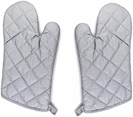 13 Inch Heat Resistant Oven Gloves New Cotton Oven Mitts Kitchen Gloves High Temperature Cooking Tool BBQ Gloves (13" Silver, 13 Inch)