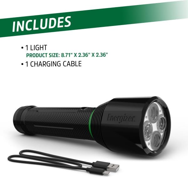 Energizer X3500 LED Rechargeable Flashlight, Powerful 3500 Lumen Flash Light, IPX4 Water Resistant, Excellent Emergency Power Outage Light