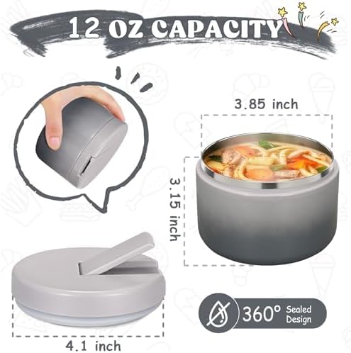 12oz Kids Soup Thermo for Hot Food Insulated Vacuum Food Jar with Buckle Lid, Stainless Steel Wide Mouth Leak Proof Lunch Container for School Travel 1 Pack