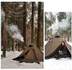 Camping Hot Tent with Wood Stove Jack Winter Teepee Tent 4 Season Backpacking Tent for Survival Hunting Military Fishing