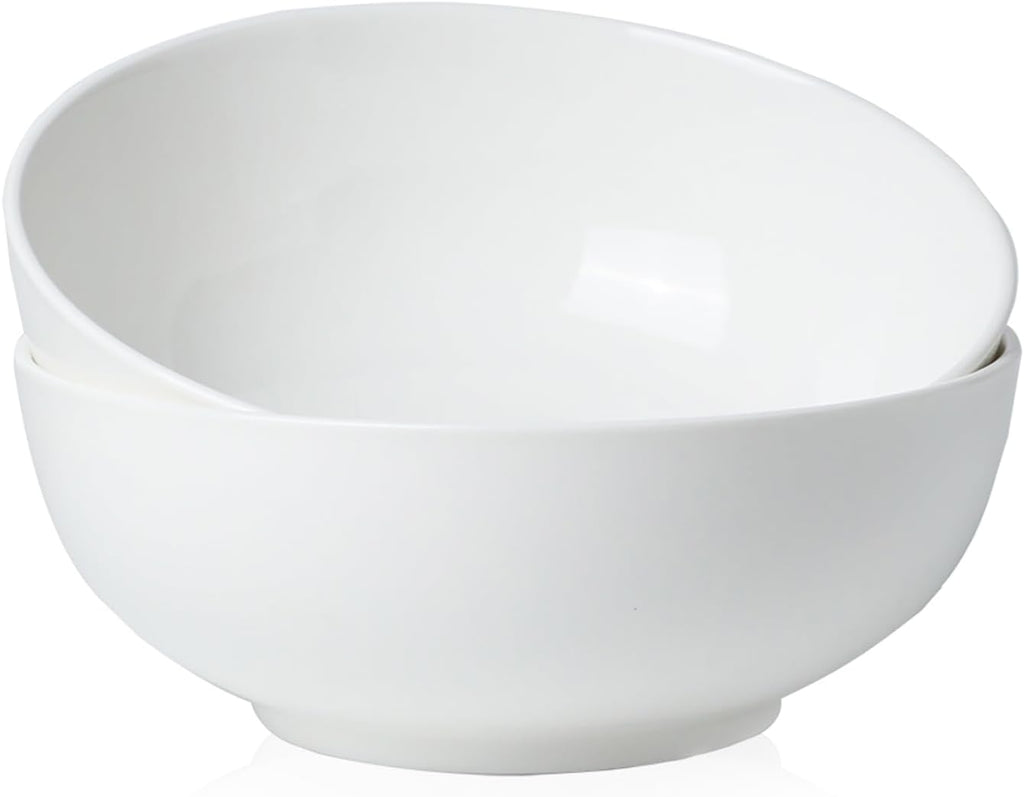 Kanwone Large Serving Bowls - 55 Ounce, Porcelain Salad Bowls, Pasta, Ceramic Soup Bowls, Set of 2, Serving Dishes for Entertaining, Housewarming Gift, Microwave and Dishwasher Safe, White