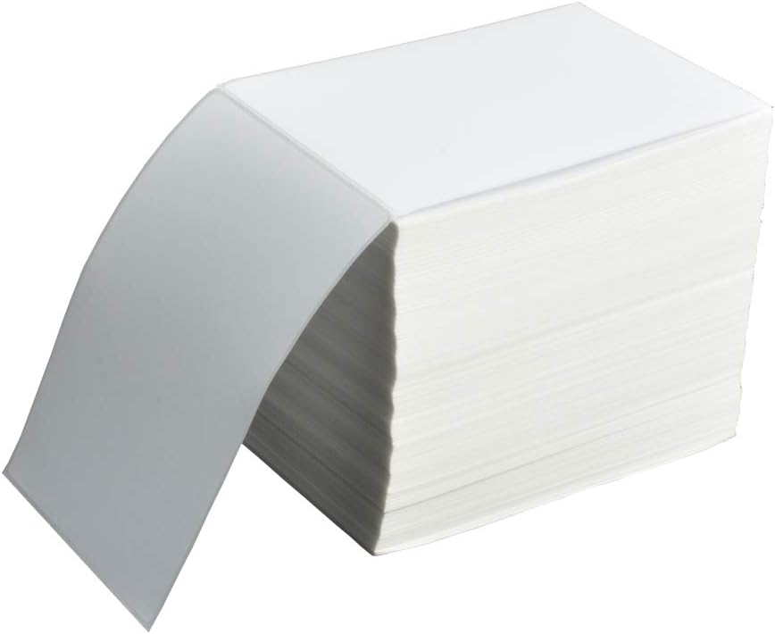 4 Stacks Fanfold 4" x 6" Direct Thermal Labels, 1000 Labels Per Stack, White Perforated Shipping Labels, Permanent-Adhesive, Compatible Zebra, Rollo Thermal Label Printer