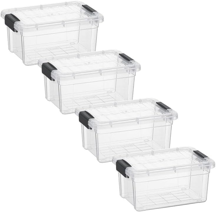 Superio Clear Storage Bins with Lids, Stackable Storage Box with Latches and Handles, Extra Small, 4 Pack 3 Quart