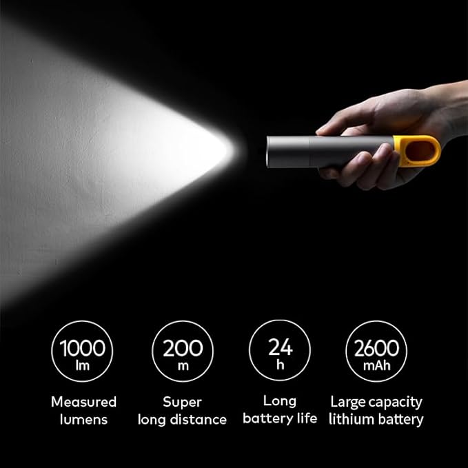 HOTO Flashlight Lite, Zoomable, LED, USB-C Rechargeable, 1000 Lumens, 5 Modes (SOS & Strobe), Tactical & Portable Handheld Flash Light for Camping, Emergencies, Home Use, etc