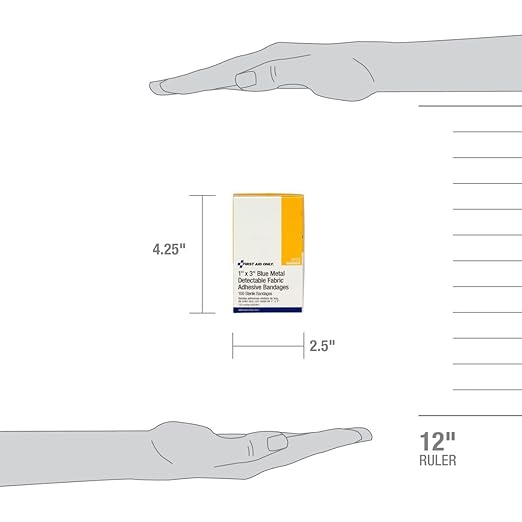 First Aid Only H175 Blue Metal Detectable 1 x 3 Fabric Adhesive Bandages, Box of 100