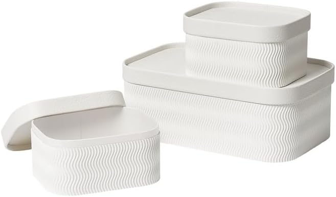 LA JOLIE MUSE Fluted Cardboard Storage Baskets with Leather-Like Lids, Paper Boxes Decorative Tray, Modern Basket Organizer Bins for Organizing,Eggshell White
