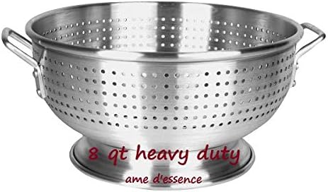 (8-QT) Aluminum Colander with Handles and Base Heavy Duty Commercial Grade