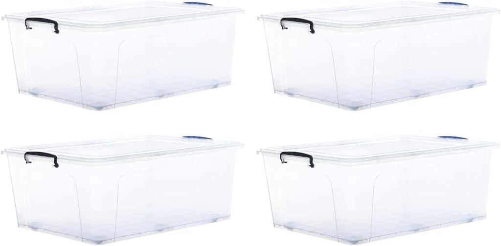 Superio Storage Bins with Lids, Clear Plastic Containers for Organizing, Stackable Totes, BPA Free, Odor Free, Organizer Boxes for Home, and Dorm (4 Pack, 32 Quart)