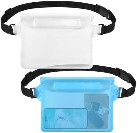 2-Pack Waterproof Pouch with Adjustable Waist Strap, Waterproof Dry Bag, Keeps Cell Phones and Valuables Safe and Dry, Perfect for Kayaking, Beach, Camping and Swimming (Black)