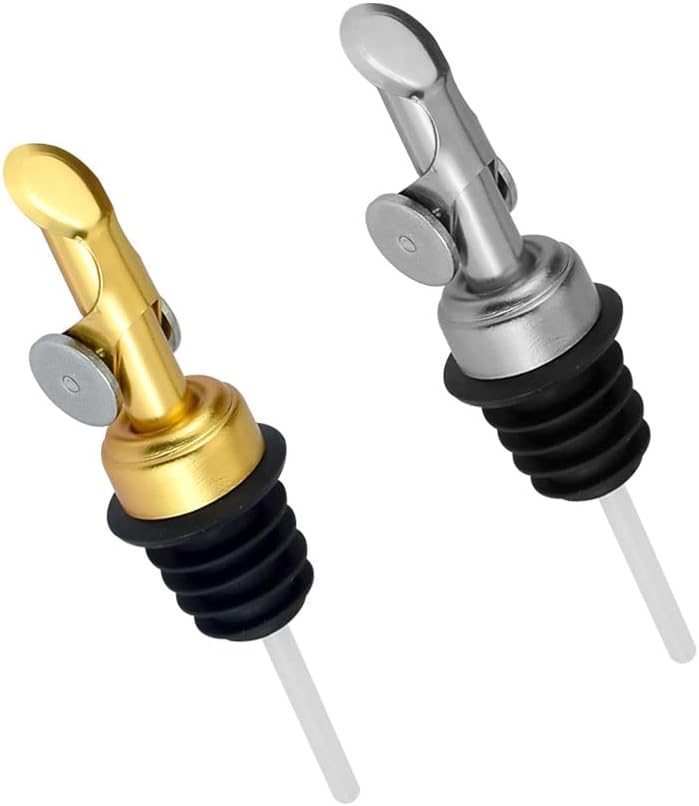 MEETSWEET olive oil spout, olive oil dispenser spout, stainless steel automatic opening and closing spout, leak-proof, for olive oil, vinegar, wine and other liquid bottles (silver1pcs,gold1pcs)…