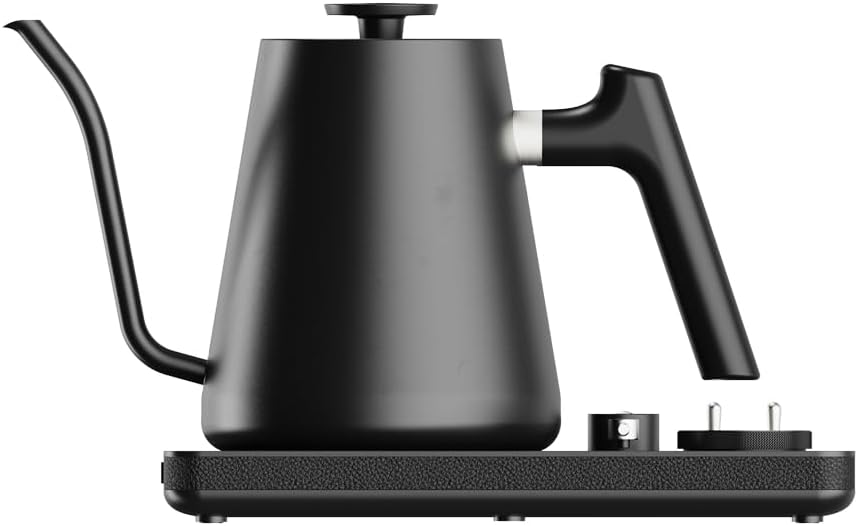 DJ Electric Gooseneck Kettle - Pour Over Coffee & Tea - Turntable Design - Water Boiler - Quick Heating & Temperature Control - Black