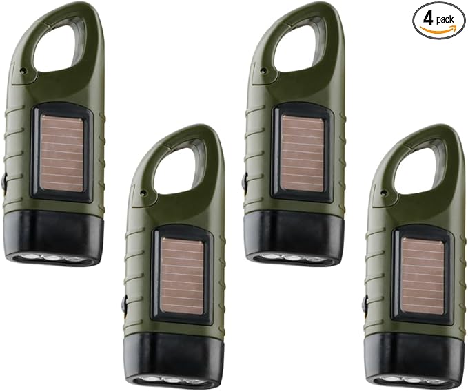 TOCH 4-Pack Hand Crank Solar Powered Flashlight LED Flashlight Emergency Lights for Outdoor Sports Hiking Campings