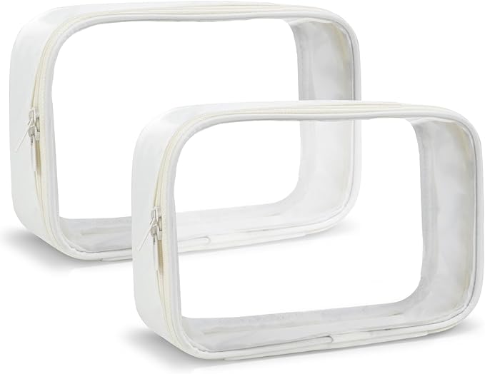 Moyad TSA Approved Clear Toiletry Bag, 2 Pack Quart Size 3-1-1 Liquids Pouch for Travel, Transparent Makeup & Cosmetic Organizer for Women Men, Beige