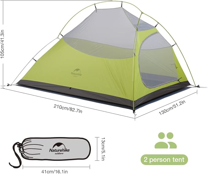 Naturehike Cloud-Up 2 Person Tent Lightweight Backpacking Tent with Footprint - Free Standing Ultralight Camping Hiking Backpack Tents Two Person Tent