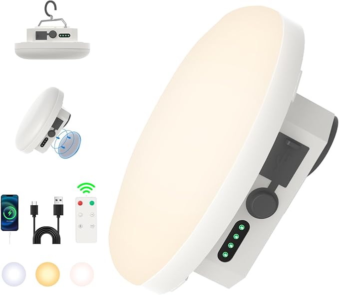 10000mAh Rechargeable Hanging Tent Light with Magnet, 30W 4000LM LED 3 Color Lighting Modes (Remote) Power Bank Camping Lantern, Portable IPX5 Waterproof LED Flashlight for Emergency & Gift