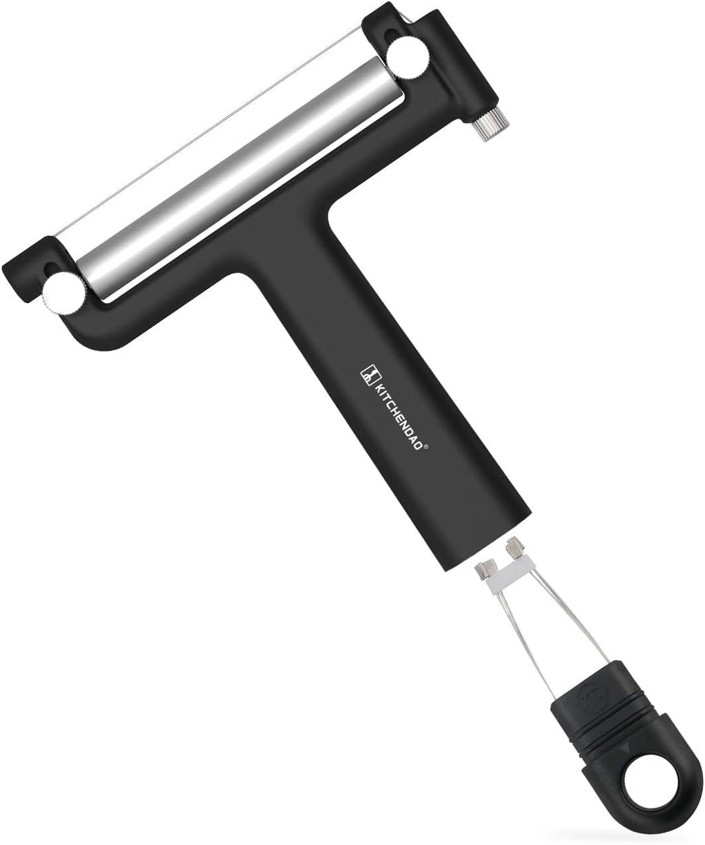 KITCHENDAO Adjustable Wire Cheese Slicer Cutter, 50% Stronger Wires with 2nd Gen Wire Fixing Mechanism, Adjustable Hand-Held Wire Cheese Cutter, Quick Replacement, Dishwasher Safe, with 3 Extra Wires