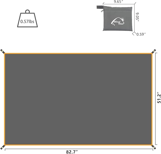 Wind Tour Portable Multifunctional Outdoor Camping Tarp Groundsheet Footprint Lightweight Floor and Ground Tarps for Camping Hiking with Carry Bag (51.2" x 83")
