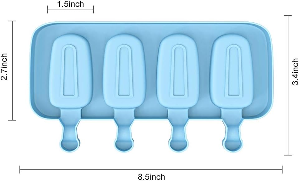 Ouddy Life Popsicle Molds Set of 2, Ice Pop Molds Silicone 4 Cavities Ice Cream Mold Oval Cake Pop Mold with 50 Wooden Sticks for DIY Popsicle, Green Blue