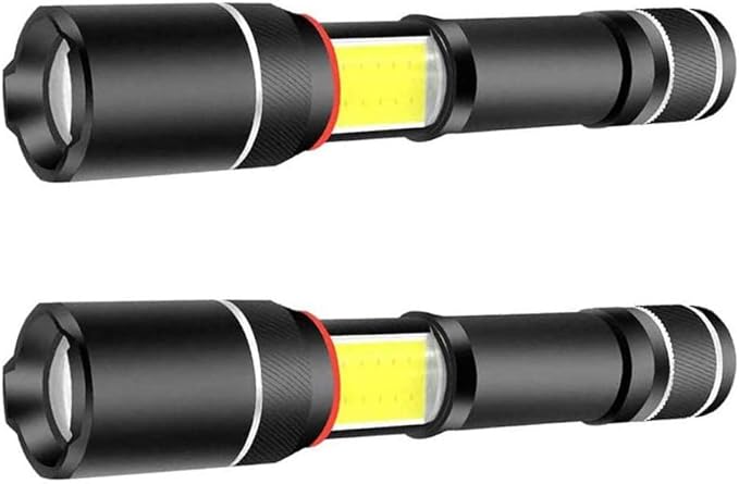 2 Pcs LED Flashlight 5000 Lux COB Lantern+ Flashlight in-1with Zoom LED Flashlight Lantern