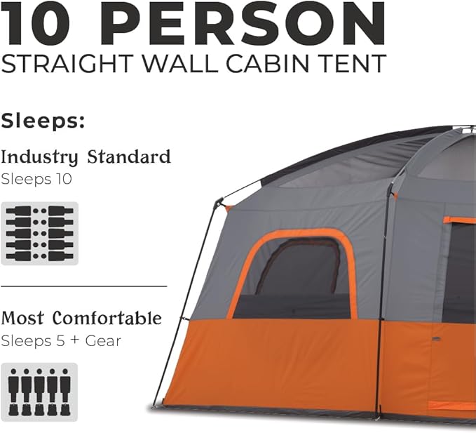 CORE Tent for Family Camping | 10 Person / 11 Person / 12 Person Large Multi Room Cabin Tents for Car Camping & Outdoor Adventures