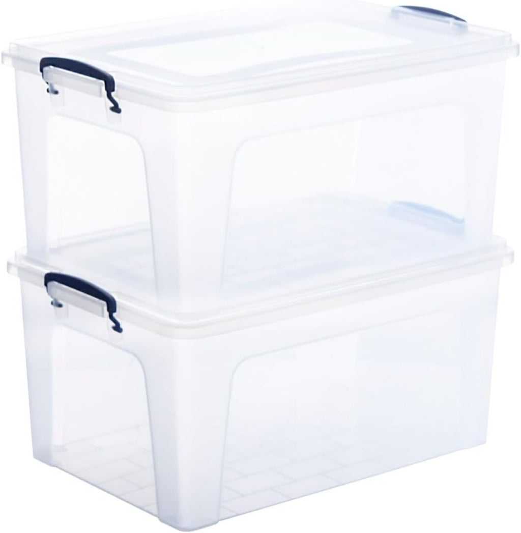 Superio Storage Bins with Lids, Clear Plastic Containers for Organizing, Stackable Totes, BPA Free, Odor Free, Organizer Boxes for Home, and Dorm (2 Pack, 28.5 Qt)