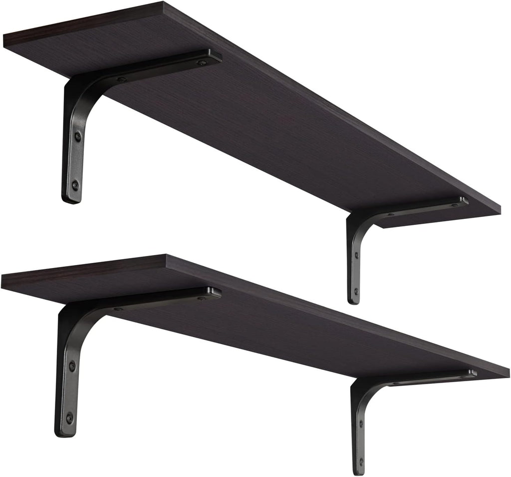 DINZI LVJ Long Wall Shelves, 39.4Inch Wall Mounted Shelves Set of 2, Extra Large Wall Storage Ledges with Sturdy Metal Brackets for Living Room, Bathroom, Bedroom, Kitchen, Espresso