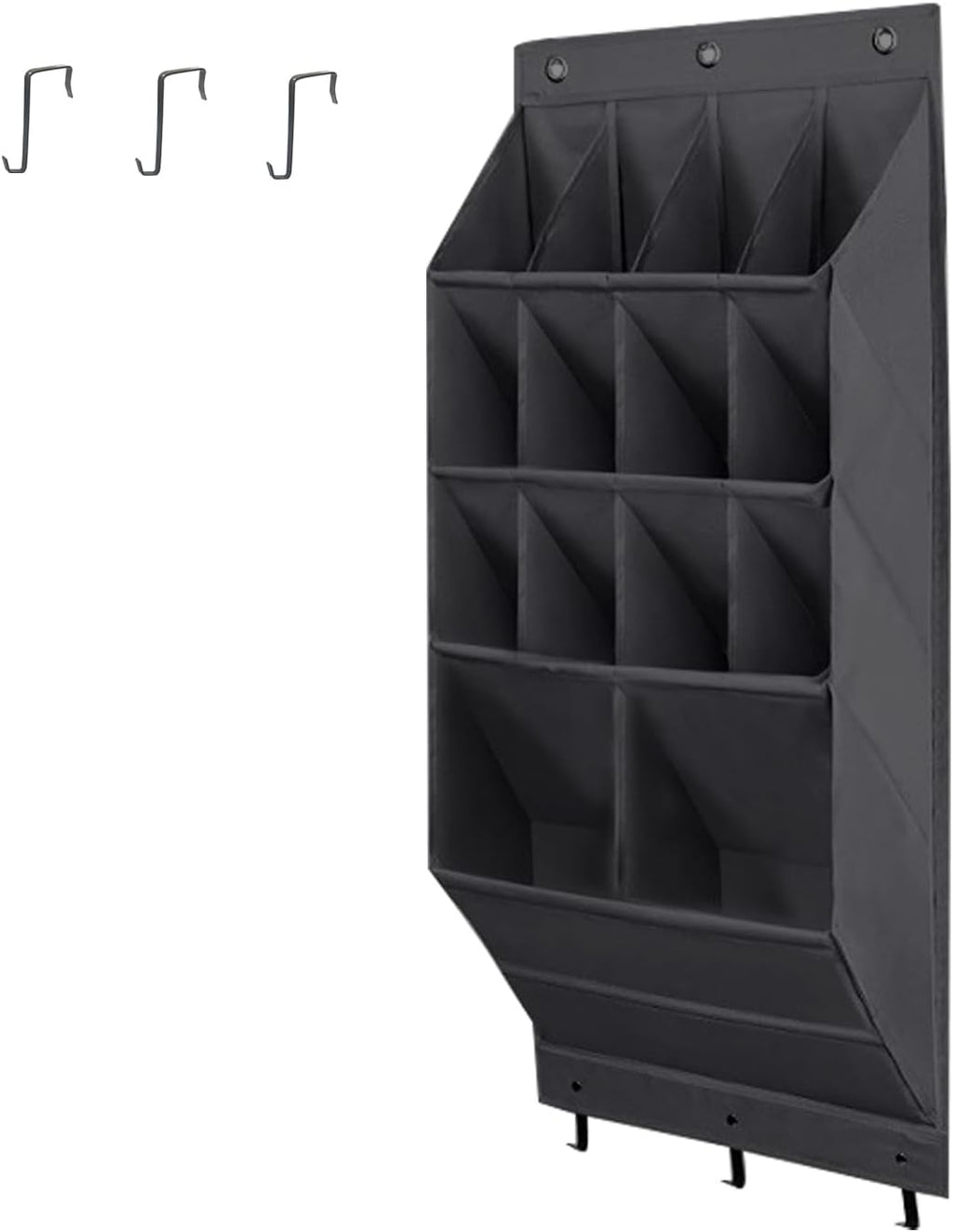 Over the Door Shoe Organizer, 14 Pockets Hanging Shoe Storage Rack with Large Deep Pockets, Oxford 600D Fabric Grey Shoe Storage Rack with 6 hook for Shoes, Slipper,Home Accessories etc