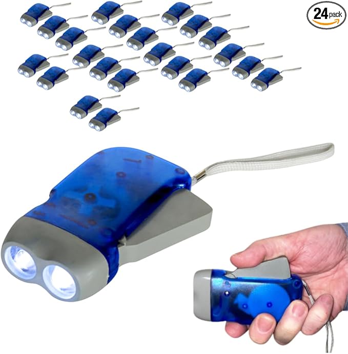 Evelots Hand Crank Emergency Flashlights -24 Pack- Camping , Home , Car - Double LED Bright Lights - Great for Hiking , Outdoor Sports , Power Outage Easy to Use