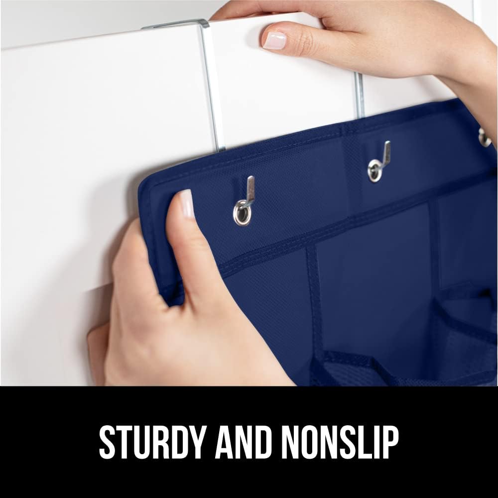 GORILLA GRIP Over the Door Shoe Organizer, 24 Large Breathable Mesh Pockets, Space Saving Hanging Storage Holder, Closet Rack Hanger Holds Up to 40 lbs, Hangs on Closets for Shoes, Accessories, Navy