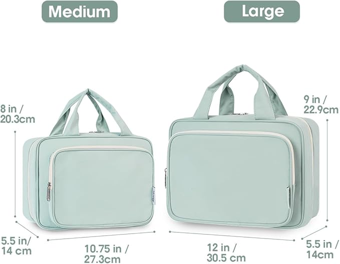 Travel Toiletry Bag for Women Large Hanging Makeup Bag Organizer Toiletries Bag for Full Size Essentials Accessories Cosmetics (Mint Green (Large))