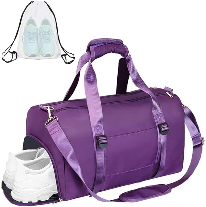 ICEIVY Gym Duffle Bag Dry Wet Separated Gym Bag Sport Duffle Bag Training Handbag Yoga bag with Extra Drawstring Backpack for man and women (Purple-Upgrade) Large