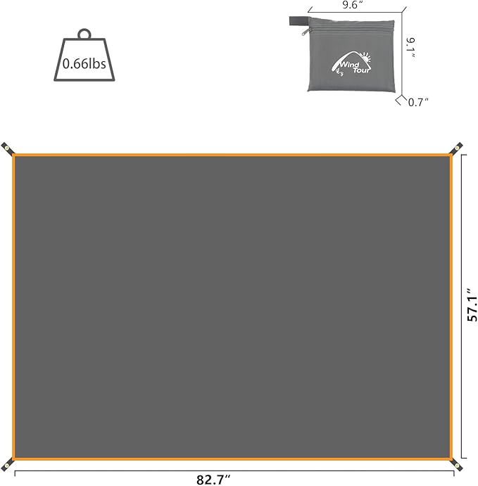 Wind Tour Portable Multifunctional Outdoor Camping Tarp Groundsheet Footprint Lightweight Floor and Ground Tarps for Camping Hiking with Carry Bag (57" x 83")
