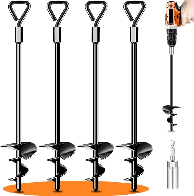 Ground Anchors Tent Stakes Trampoline Anchors Heavy Duty Screw in 4 Pack, Tent Stakes High Winds Heavy Duty for Camping Tent, Canopies, Carports, Sheds, Swing Sets,14in Ground Anchors