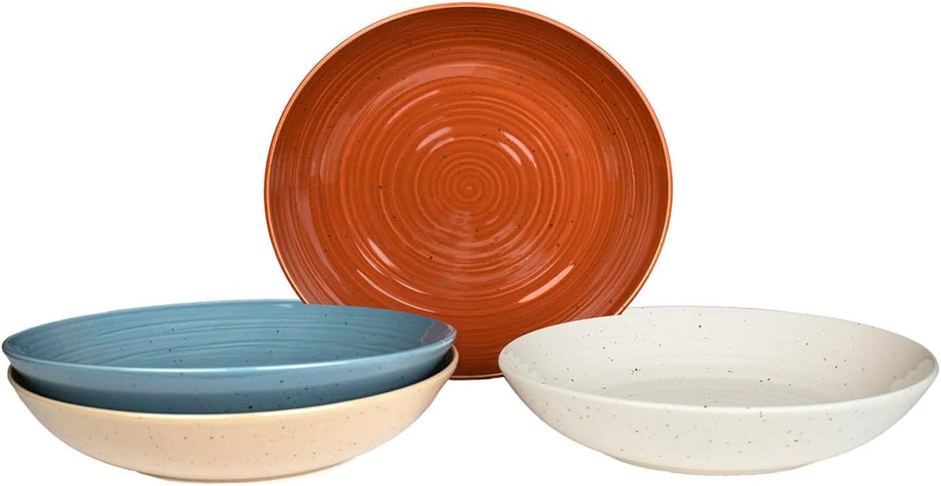 Sango Siterra Painter's Palette Stoneware Pasta Bowls (Set of 4) – Pasta & Serving Bowls, Earthy Reactive Glaze, Multi Assorted Colors, Microwave & Dishwasher Safe, for Everyday Dining & Entertainment