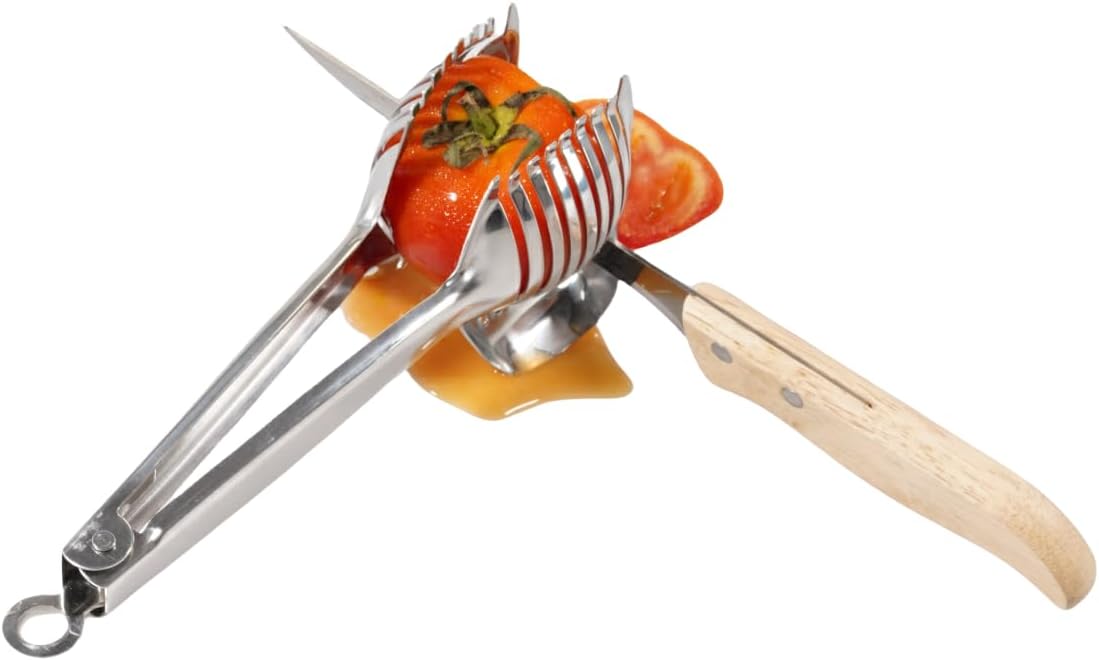 Tomato Lemon Slicer with Tomato Knife Set,Handheld Even Slicing Guide Cutter Tools,for Round Fruit and Veggies, Multi Kitchen Cutting Gadgets
