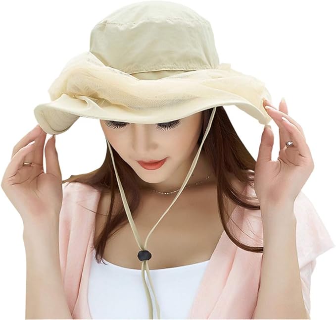 Mosquito Head Net Hat, Safari Sun Hat with Veil Mesh Protection from Insect