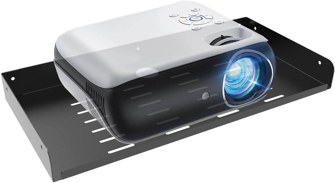 JINGCHENGMEI Metal Floating Wall Mounted Shelf Bracket for AV, TV Accessories, WiFi Router, TV Box, Cable Boxes, DVD Player, Games Consoles or Other Small Projectors (16.6 inches Width)