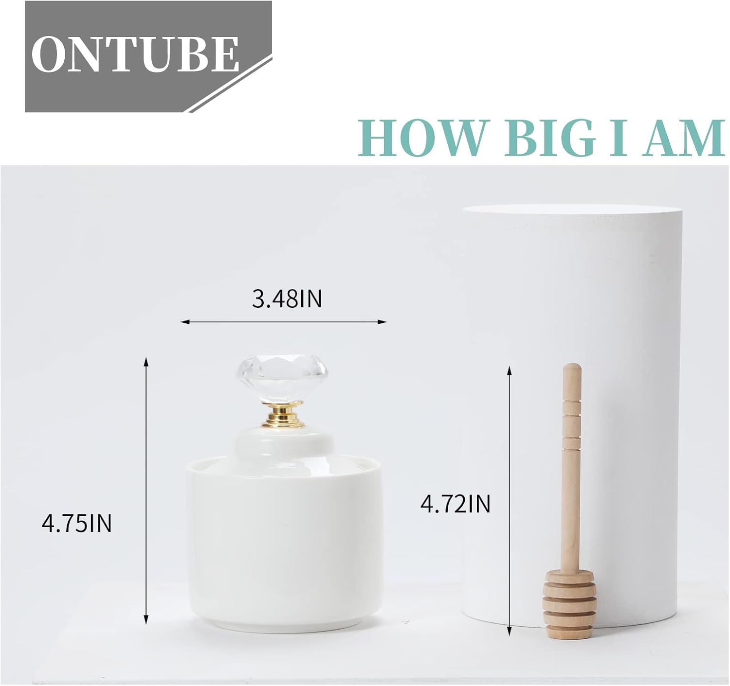 Ceramic Honey Jar with Dipper and Crystal Lid, Small Honey Pot for Home Kitchen, 8oz (Gold)