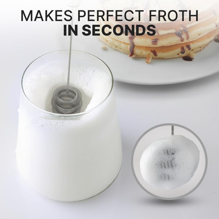 Zulay Kitchen Milk Frother with Patented Tornado Triple Whisk – Handheld Foam Maker for Coffee, Lattes, Matcha & Hot Chocolate – Rich, Creamy Froth in Seconds -