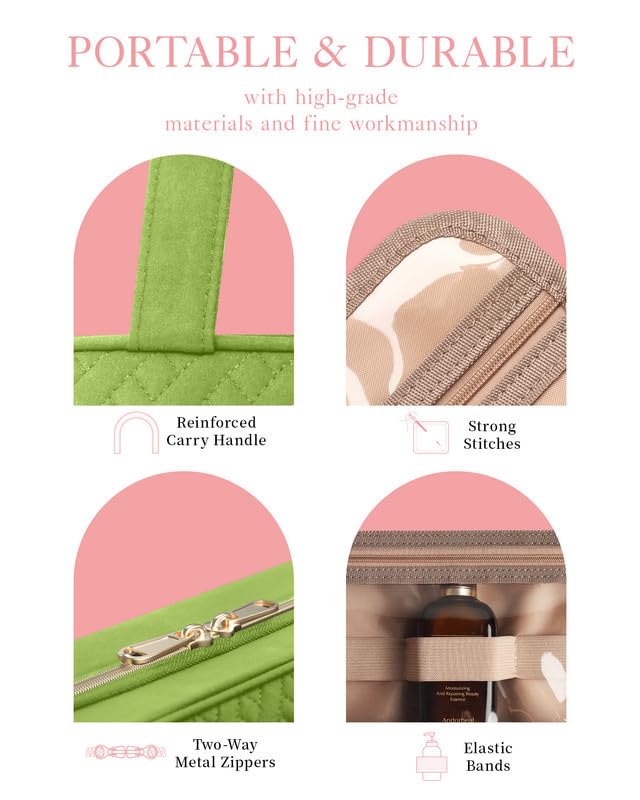 HOTOR Travel Toiletry Bag w/Hanging Hook - Spacious Toiletry Bag Essentials for Women & Men, Makeup Bag/Big Comparment, Waterproof for Travel Accessories, Medium, Avocado Green