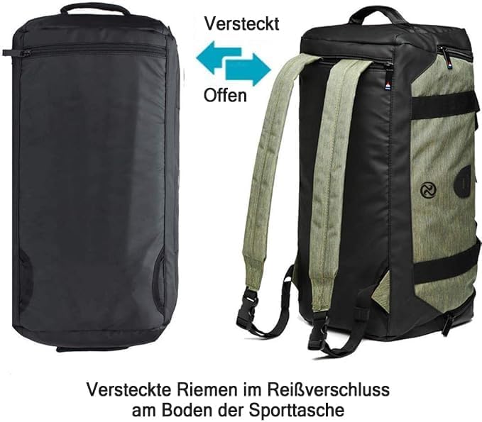 Gym Duffle Bag Backpack Waterproof Sports Duffel Bags Travel Weekender Bag for Men Women Overnight Bag with Shoes Compartment Green