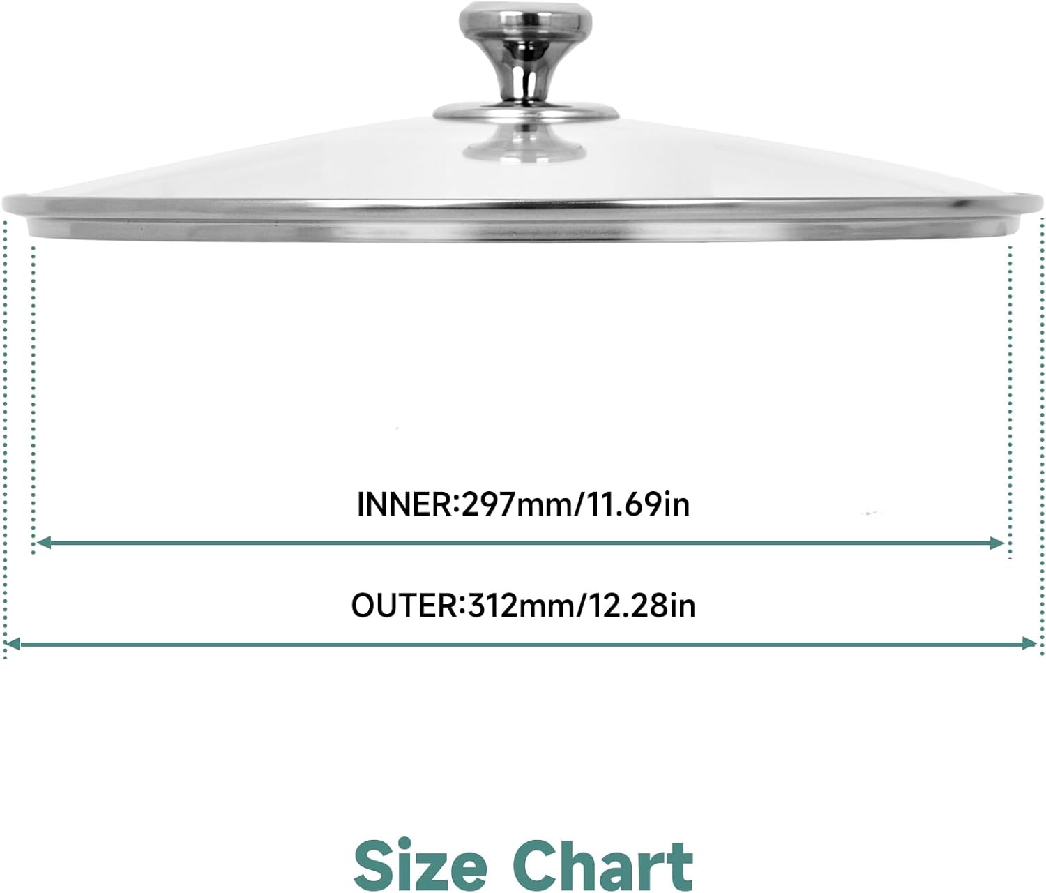 13 In Glass Lid for Frying Pan, Tempered Replacement Cover Compatible with All 13 inches Cookware for Skillets, Round Cast Iron, Cast Aluminium, Stainless Steel Pans &Pots