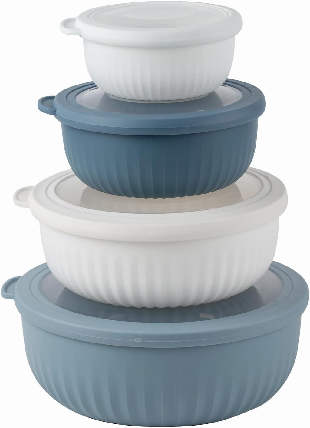 COOK WITH COLOR Prep Bowls with Lids- Wide and Deep Nesting Plastic Small Mixing Bowl Set with Lids, 8 Piece Set - Wide Bowls, Blue/Grey