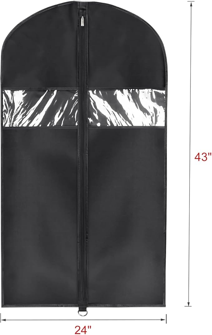 Univivi Garment Bag Suit Bag for Storage and Travel 43 inch, Washable Suit Cover for T-Shirt, Jacket, Suits, Coats, Set of 12, Oxford Fabrics